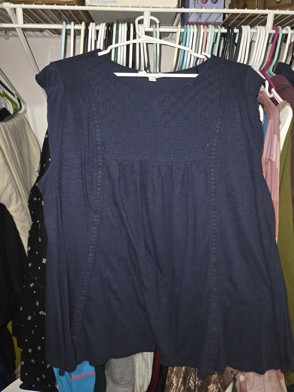 Terra & Sky Navy Eyelet Yoke Cap-Sleeve Tunic